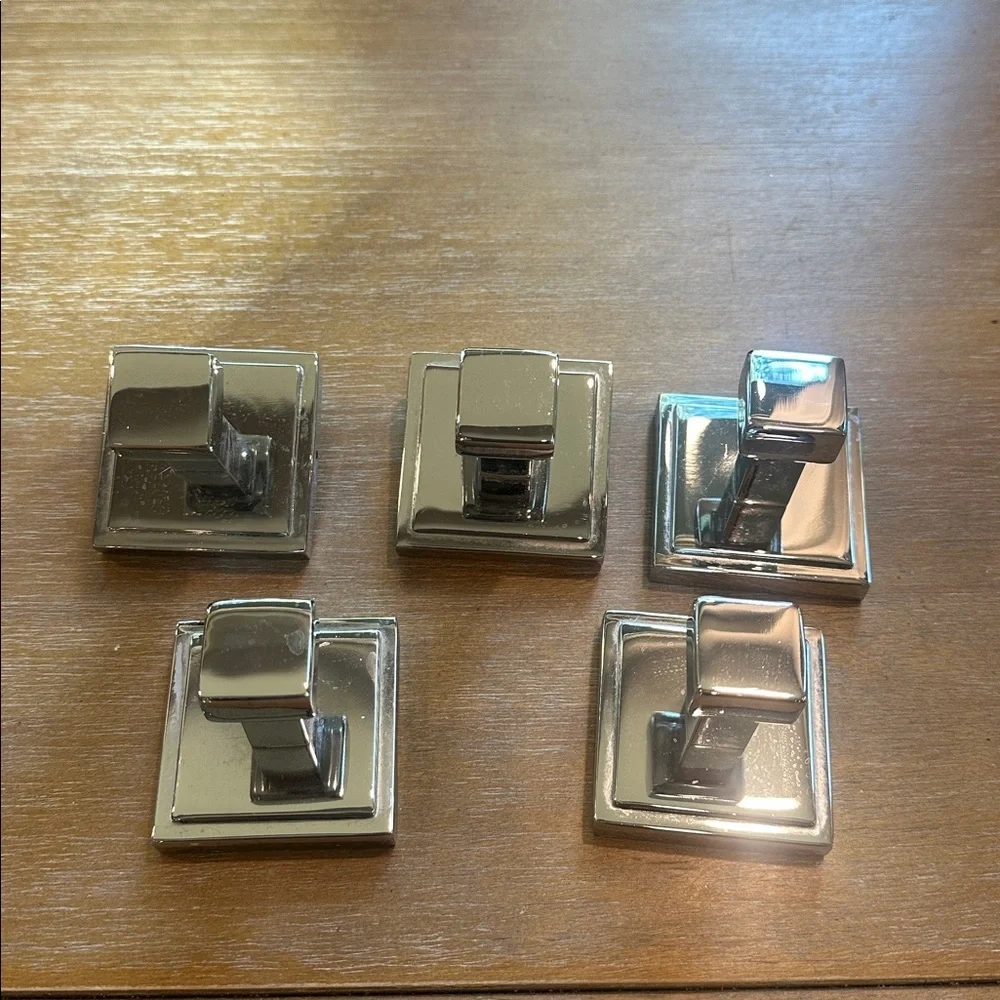 Pottery Barn Modern Square Chrome Towel Robe Hooks Set of 5